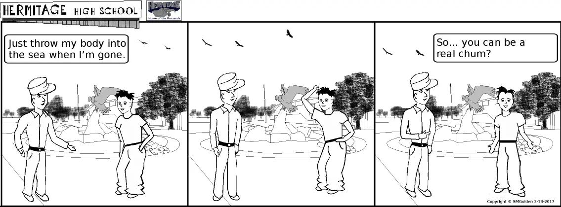 Comic strip: Throw my body into the sea